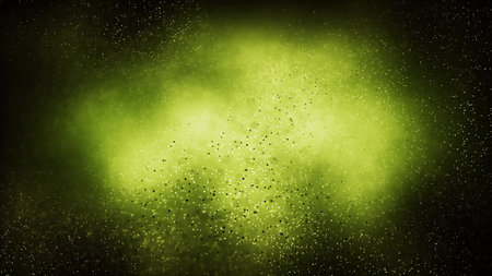 Particle seamless background on green science concept. 3d rendering