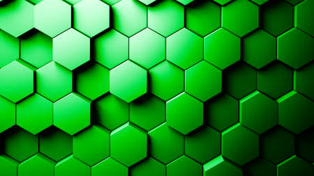 Abstract Hexagons Background green color 3d renderingの写真素材