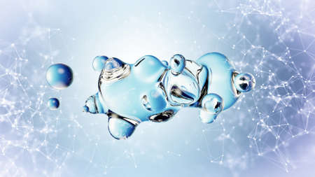 Abstract deformed figure on a plexus background, metaball color drop.の写真素材