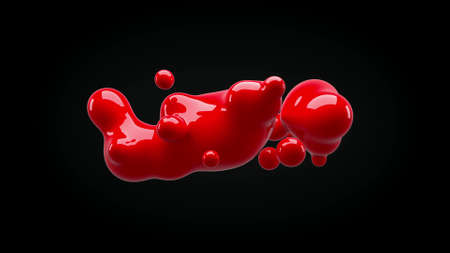 Abstract deformed figure on a black background, metaball red color drop.の写真素材