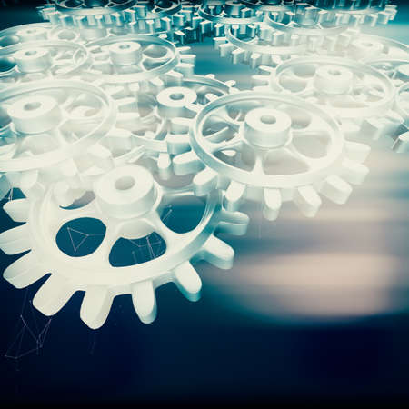White gears and cogs macro on black background. 3Dの写真素材