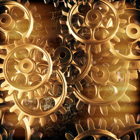 Gold gears and cogs macro. 3D