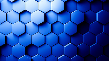 Abstract Hexagons Background blue color 3d rendering