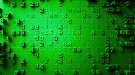 Abstract Numbers Random Motion green color 3d renderingの写真素材