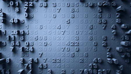 Abstract Numbers Random Motion graphite color 3d renderingの写真素材