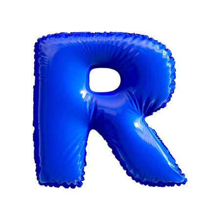 Blue letter R made of inflatable balloon isolated on white background. 3d renderingの写真素材