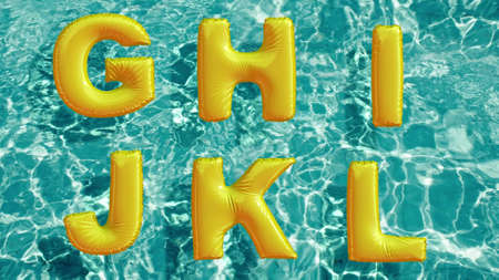 alphabet made of shaped inflatable swim ring floating in a refreshing blue swimming pool. 3d renderingの写真素材
