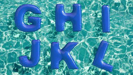 alphabet made of shaped inflatable swim ring floating in a refreshing blue swimming pool. 3d renderingの写真素材