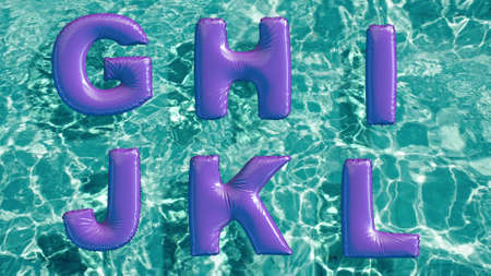 alphabet made of shaped inflatable swim ring floating in a refreshing blue swimming pool. 3d renderingの写真素材
