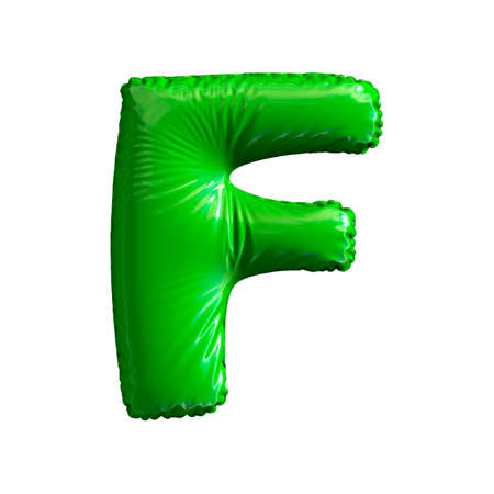 Green letter F made of inflatable balloon isolated on white background. 3d renderingの写真素材