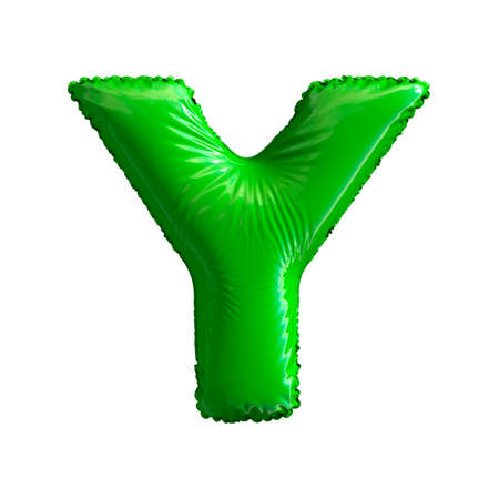 Green letter Y made of inflatable balloon isolated on white background. 3d renderingの写真素材