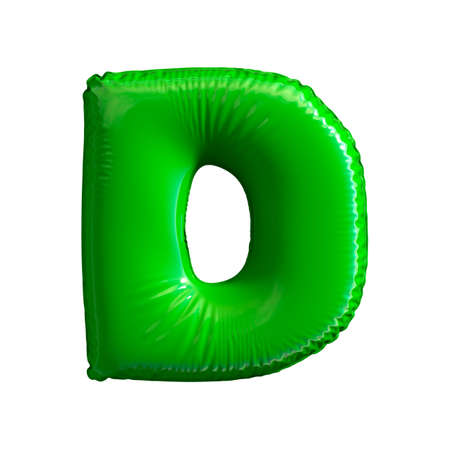 Green letter D made of inflatable balloon isolated on white background. 3d renderingの写真素材