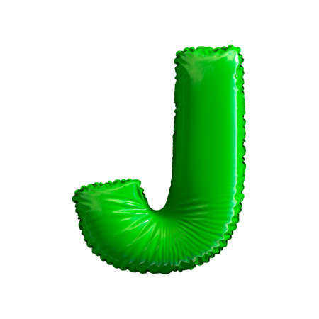 Green letter J made of inflatable balloon isolated on white background. 3d renderingの写真素材