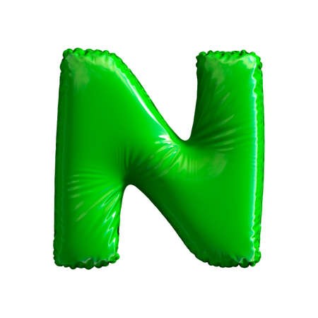 Green letter N made of inflatable balloon isolated on white background. 3d renderingの写真素材