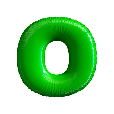Green letter O made of inflatable balloon isolated on white background. 3d renderingの写真素材