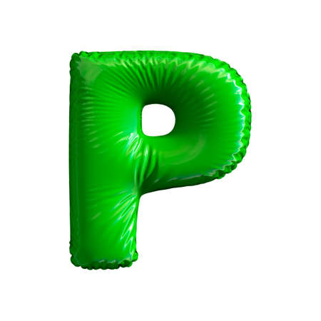 Green letter P made of inflatable balloon isolated on white background. 3d renderingの写真素材