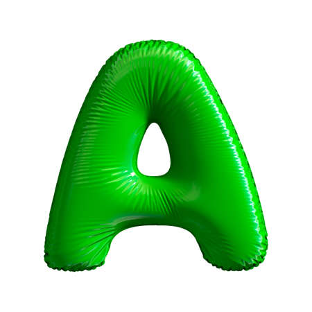 Green letter A made of inflatable balloon isolated on white background. 3d renderingの写真素材