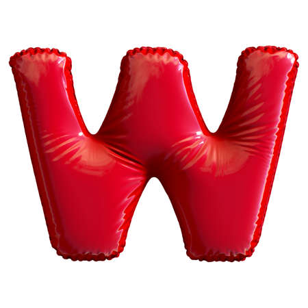 Red letter W made of inflatable balloon isolated on white background. 3d renderingの写真素材