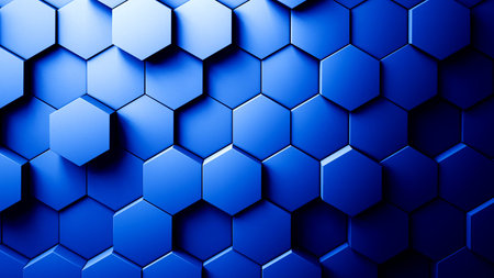 Abstract Hexagons Background blue color 3d rendering