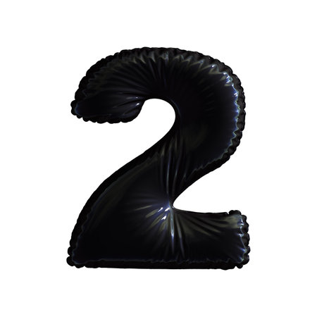 Number 2 (two) of black balloons on a white background. 3d rendering