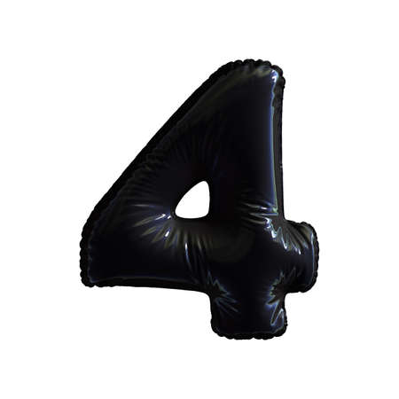Number 4 (four) of black balloons on a white background. 3d renderingの写真素材
