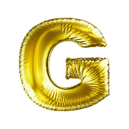 Golden letter G made of inflatable balloon isolated on white background. 3d renderingの写真素材
