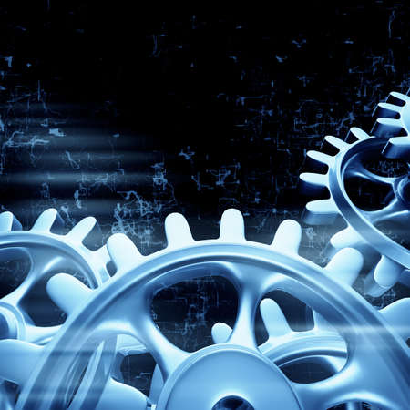 White gears and cogs macro on black background. 3D renderingの写真素材