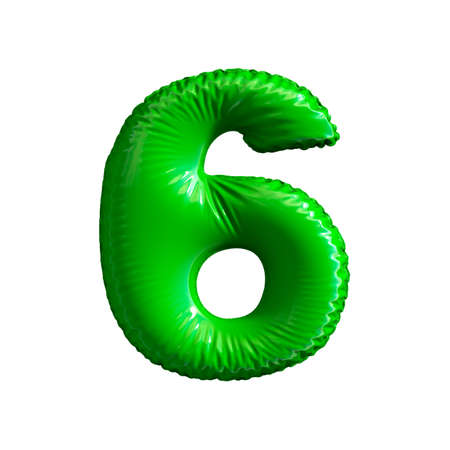 Number 6 (six) of green balloons on a white background. 3d renderingの写真素材