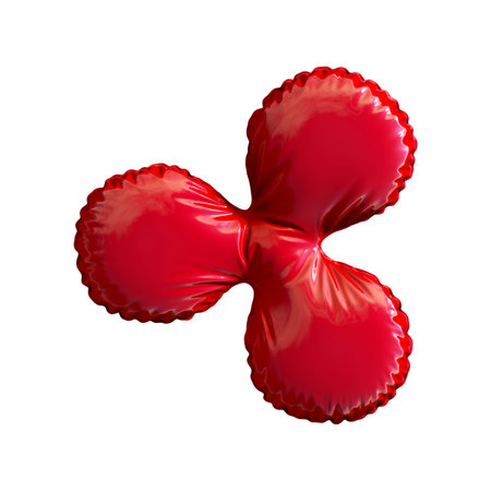 Red symbol Ripple made of inflatable balloon isolated on white background. 3d renderingの写真素材