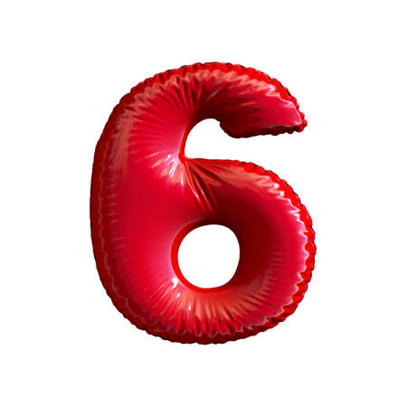 Number 6 (six) of red balloons on a white background. 3d renderingの写真素材