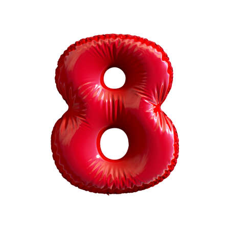 Number 8 (eight) of red balloons on a white background. 3d renderingの写真素材