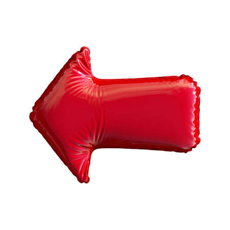 Red symbol arrow made of inflatable balloon isolated on white background. 3d rendering