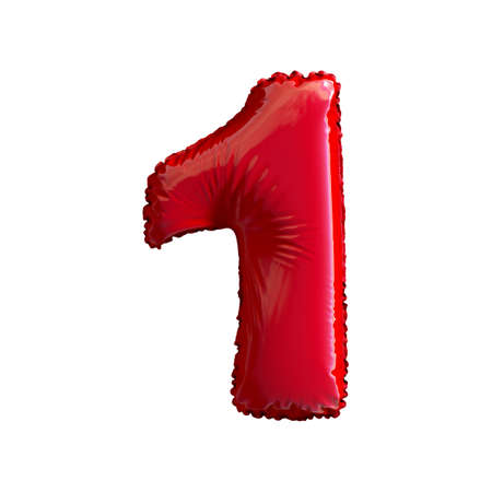 Number 1 (one) of red balloons on a white background. 3d renderingの写真素材