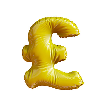 Gold symbol pound sterling made of inflatable balloon isolated on white background. 3d rendering