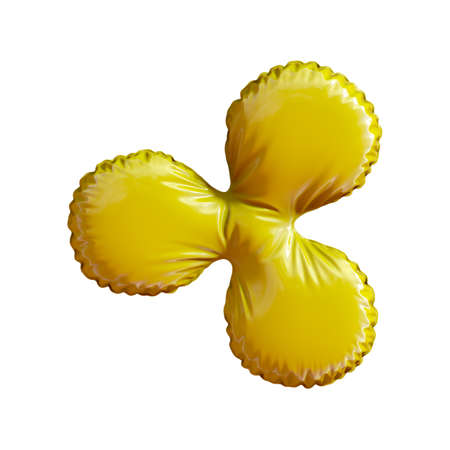 Gold symbol Ripple made of inflatable balloon isolated on white background. 3d renderingの写真素材