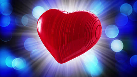 red heart on a bokeh background 3d renderingの写真素材