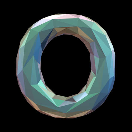 Capital latin letter O in low poly style isolated on black background. 3d renderingの写真素材