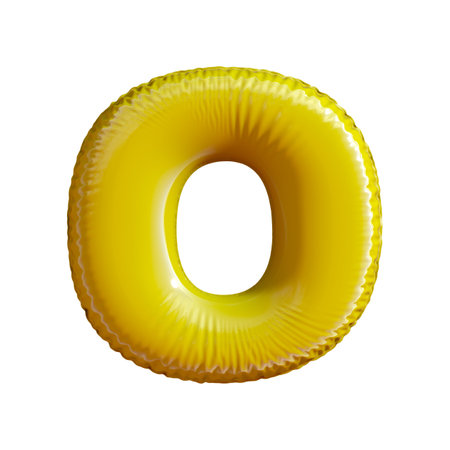 Letter O made of gold balloon. Alphabet concept. 3d rendering isolated on white backgroundの写真素材