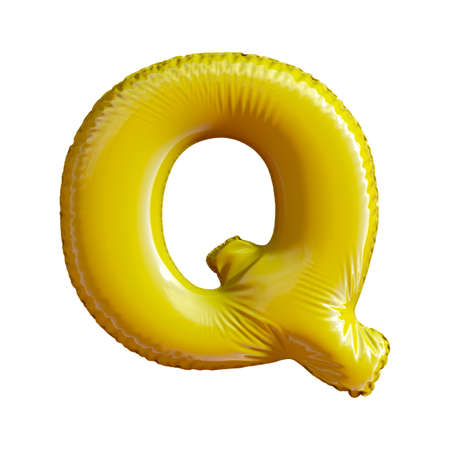 Letter Q made of gold balloon. Alphabet concept. 3d rendering isolated on white backgroundの写真素材
