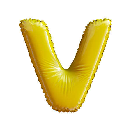 Letter V made of gold balloon. Alphabet concept. 3d rendering isolated on white backgroundの写真素材