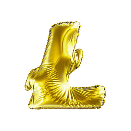 Golden symbol LiteCoin made of inflatable balloon isolated on white background. 3d renderingの写真素材