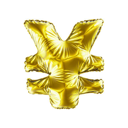 Gold symbol Japanese yen made of inflatable balloon isolated on white background. 3d renderingの写真素材