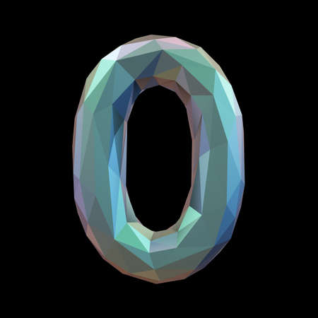 Number 0 (zero) in low poly style isolated on black background. 3d renderingの写真素材