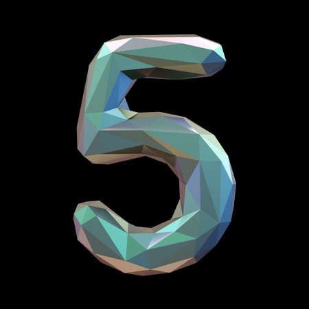 Number 5 five in low poly style isolated on black background. 3d renderingの写真素材