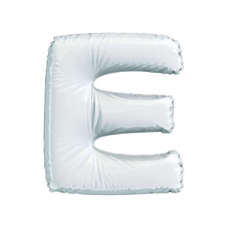 Letter E made of white balloon. Alphabet concept. 3d rendering isolated on white backgroundの写真素材