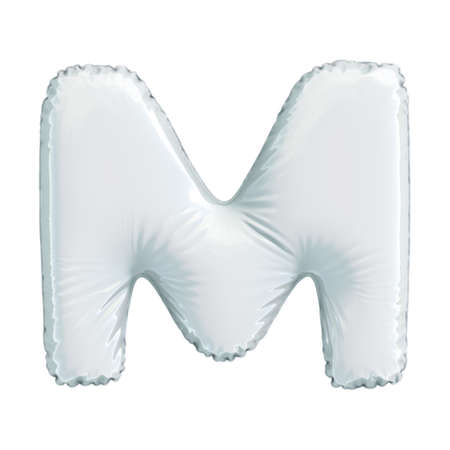 Letter M made of white balloon. Alphabet concept. 3d rendering isolated on white backgroundの写真素材
