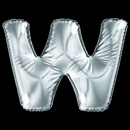 Silver letter W made of inflatable balloon isolated on black background. 3d renderingの写真素材