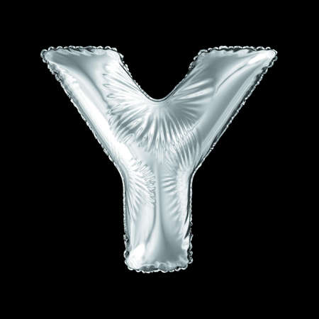 Silver letter Y made of inflatable balloon isolated on black background. 3d renderingの写真素材