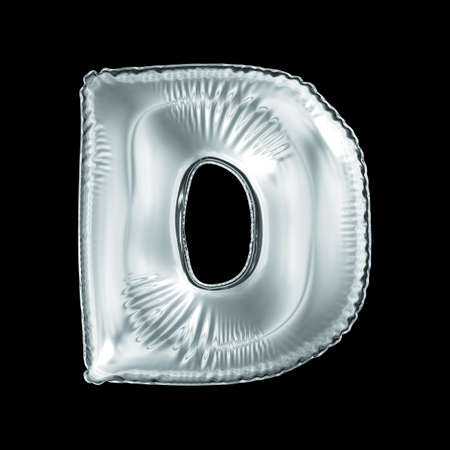 Silver letter D made of inflatable balloon isolated on black background. 3d renderingの写真素材