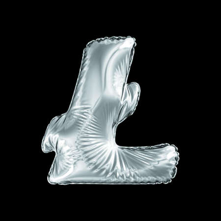 Silver symbol LiteCoin made of inflatable balloon isolated on black background. 3d renderingの写真素材
